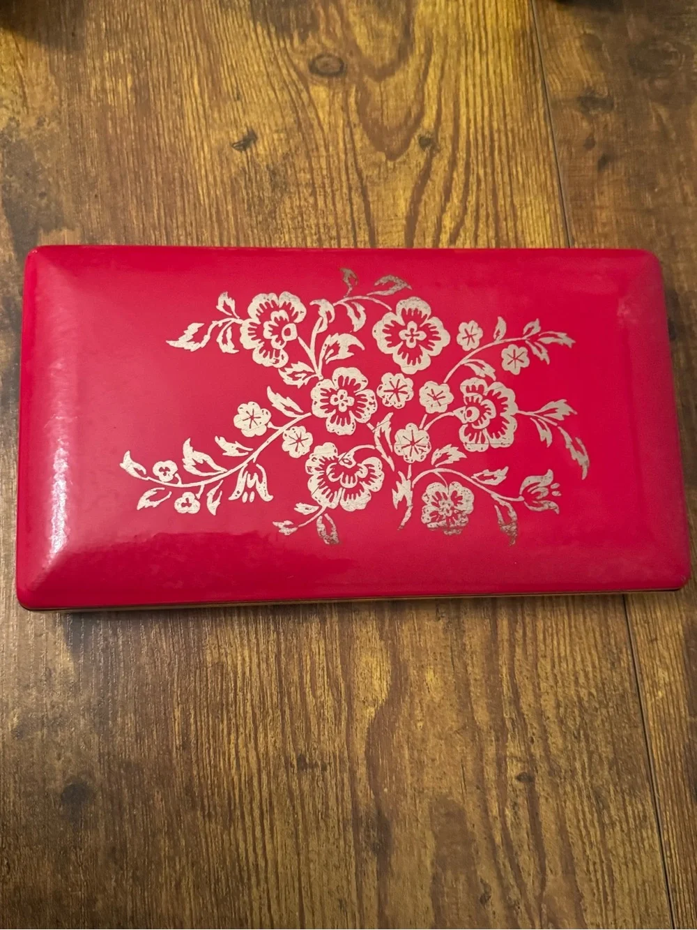 Vintage Mele Red Hard Shell Travel Jewelry Box Floral Gold Trim Velvet Organizer